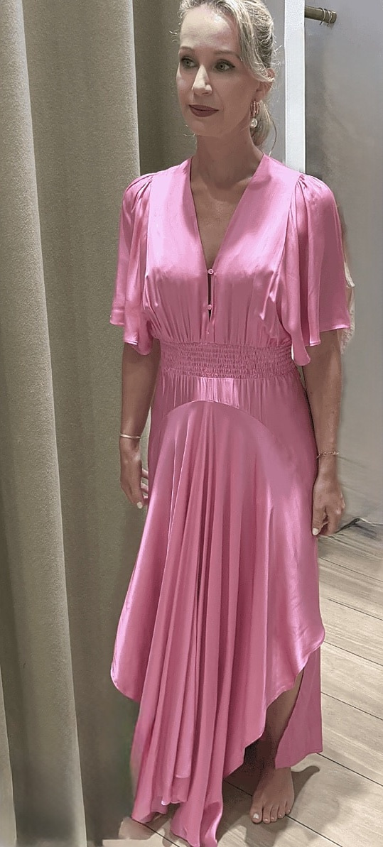 After styling session — elegant pink dress